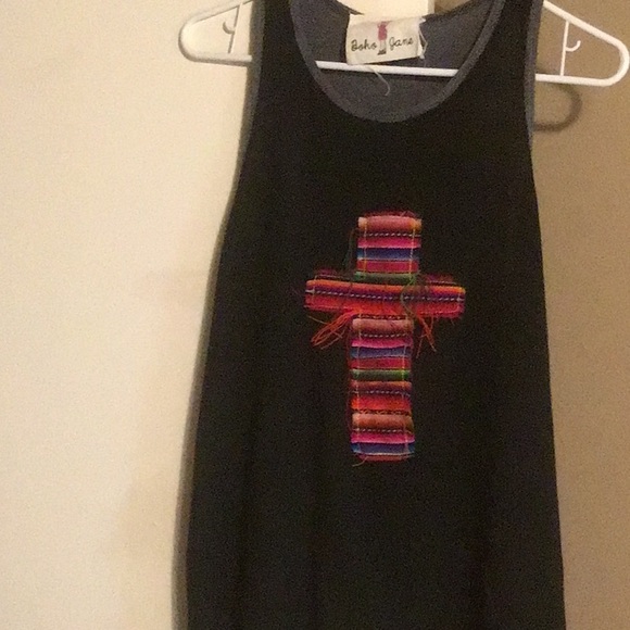 Boho Jane black tank with multi color cross size med - Picture 2 of 2